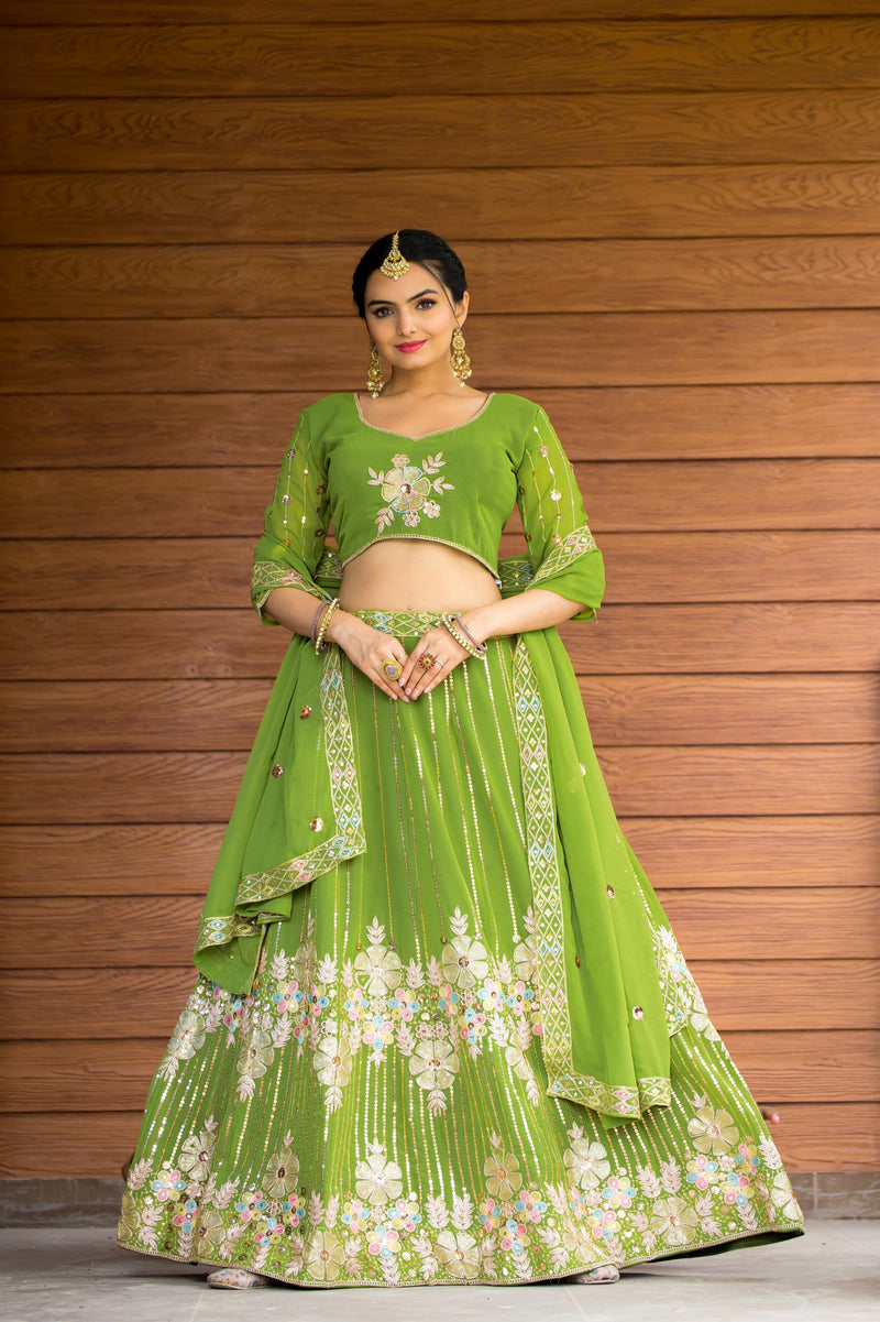 Wedding Wear Fox Georgette Green Color Lehenga Choli