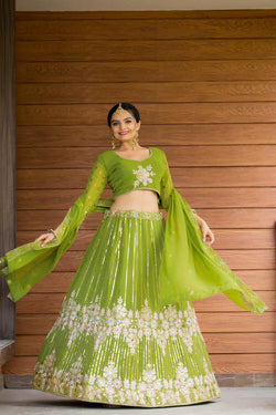 Wedding Wear Fox Georgette Green Color Lehenga Choli