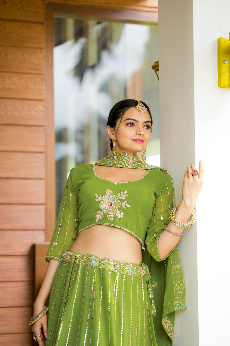 Wedding Wear Fox Georgette Green Color Lehenga Choli