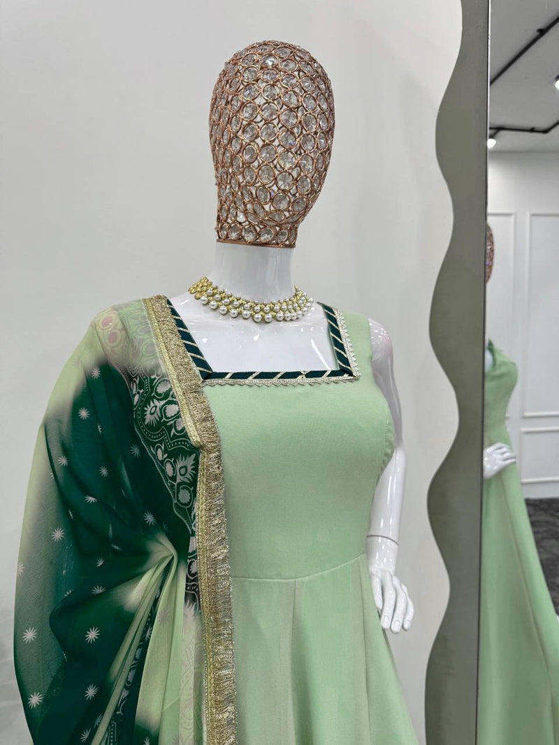 Mehndi Outfit Star Georgette Perfect for festive celebrations beautiful Designer Gown Whit Dupatta