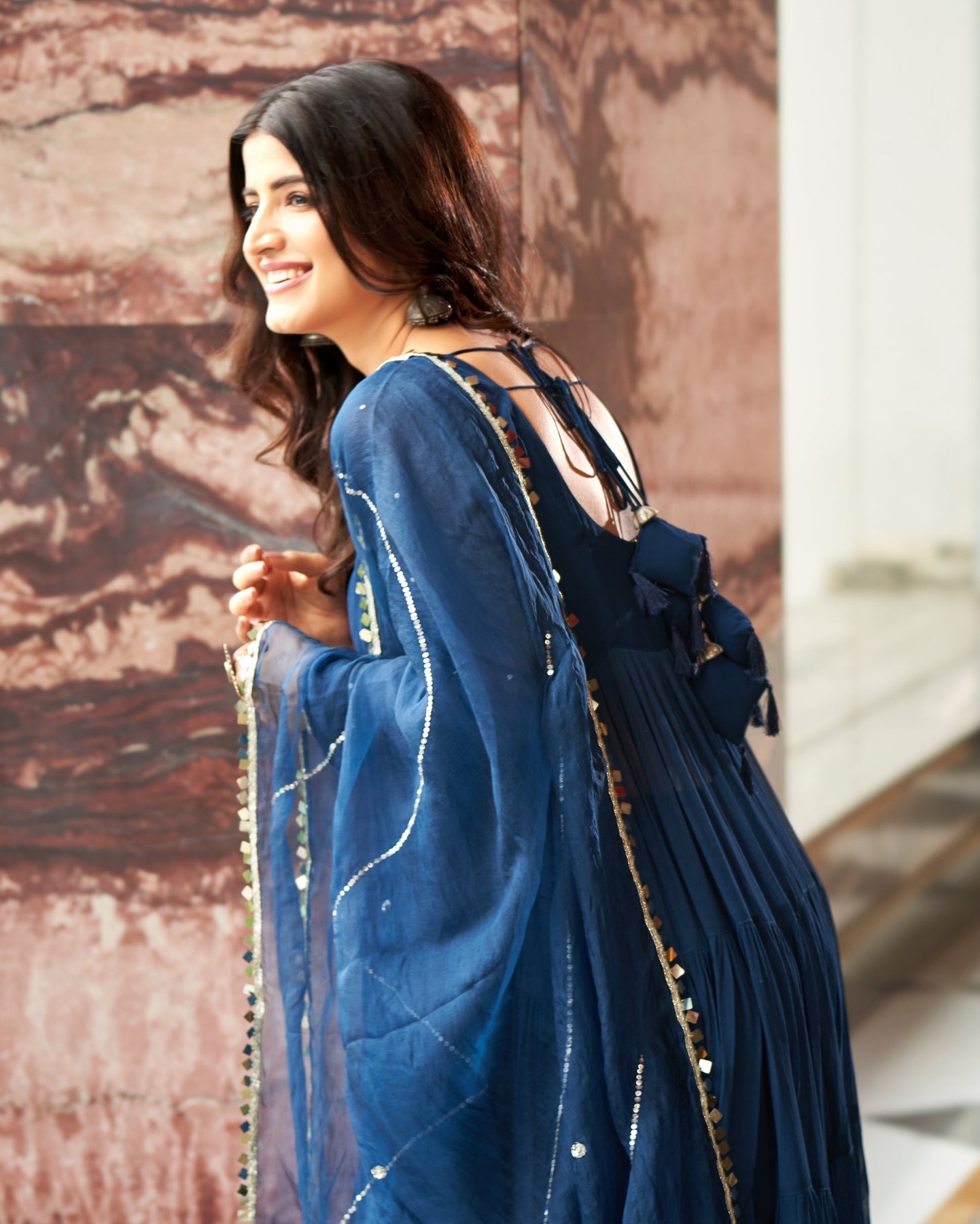 Mihika Blue Georgette Flared Anarkali Suit Set subhvastra Mihika Blue Georgette Flared Anarkali Suit Set subhvastra