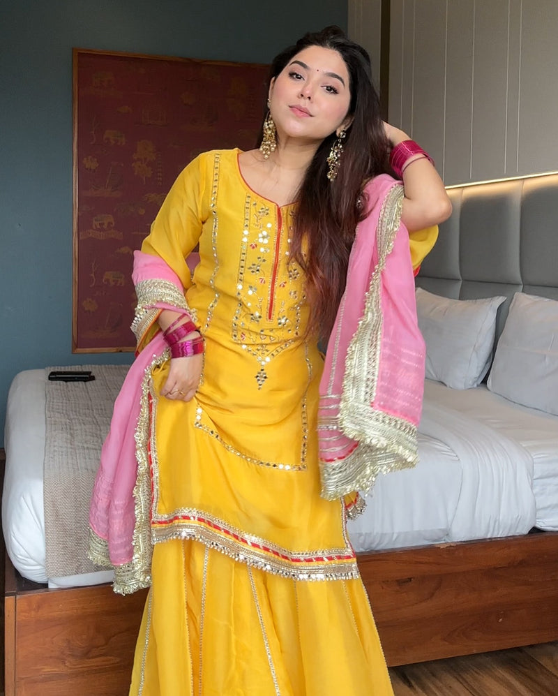 Khwahish Neon Yellow Colour Sarara Suit