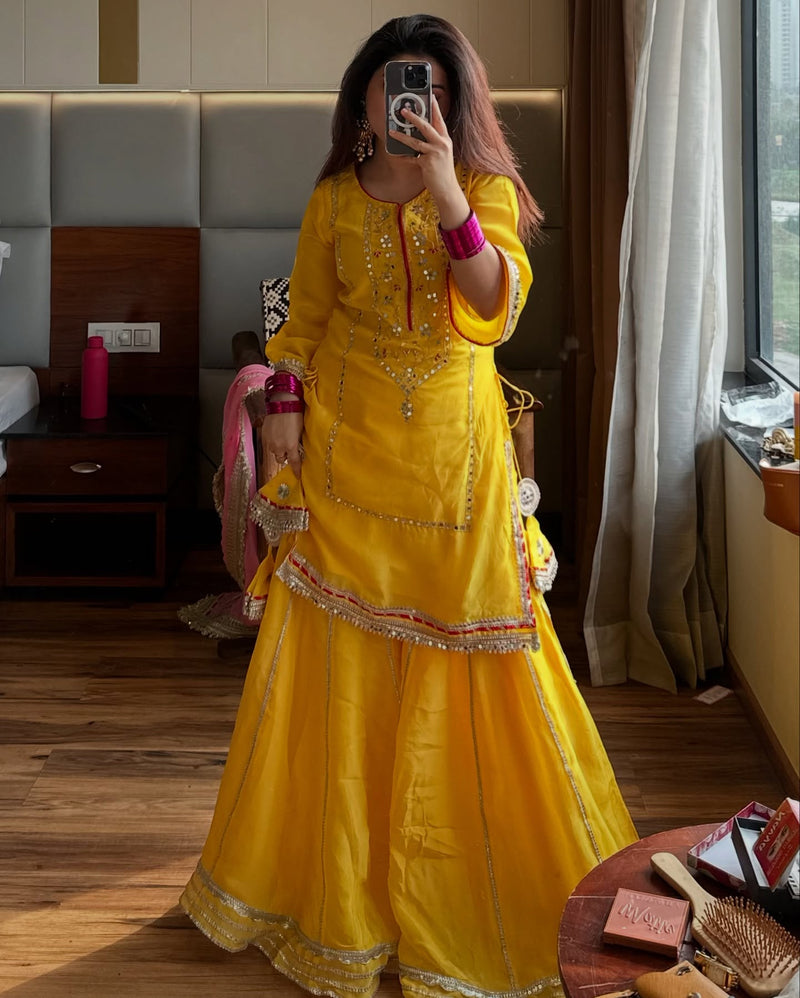 Khwahish Neon Yellow Colour Sarara Suit