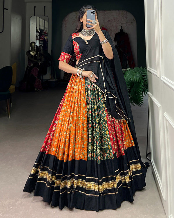 Multi Color Dola Silk And Cotton Navratri Lehenga Choli