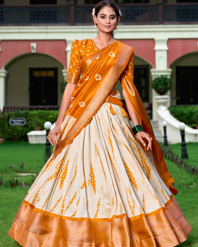 Mustard Color Dola Silk Shibori Print Lehenga Choli