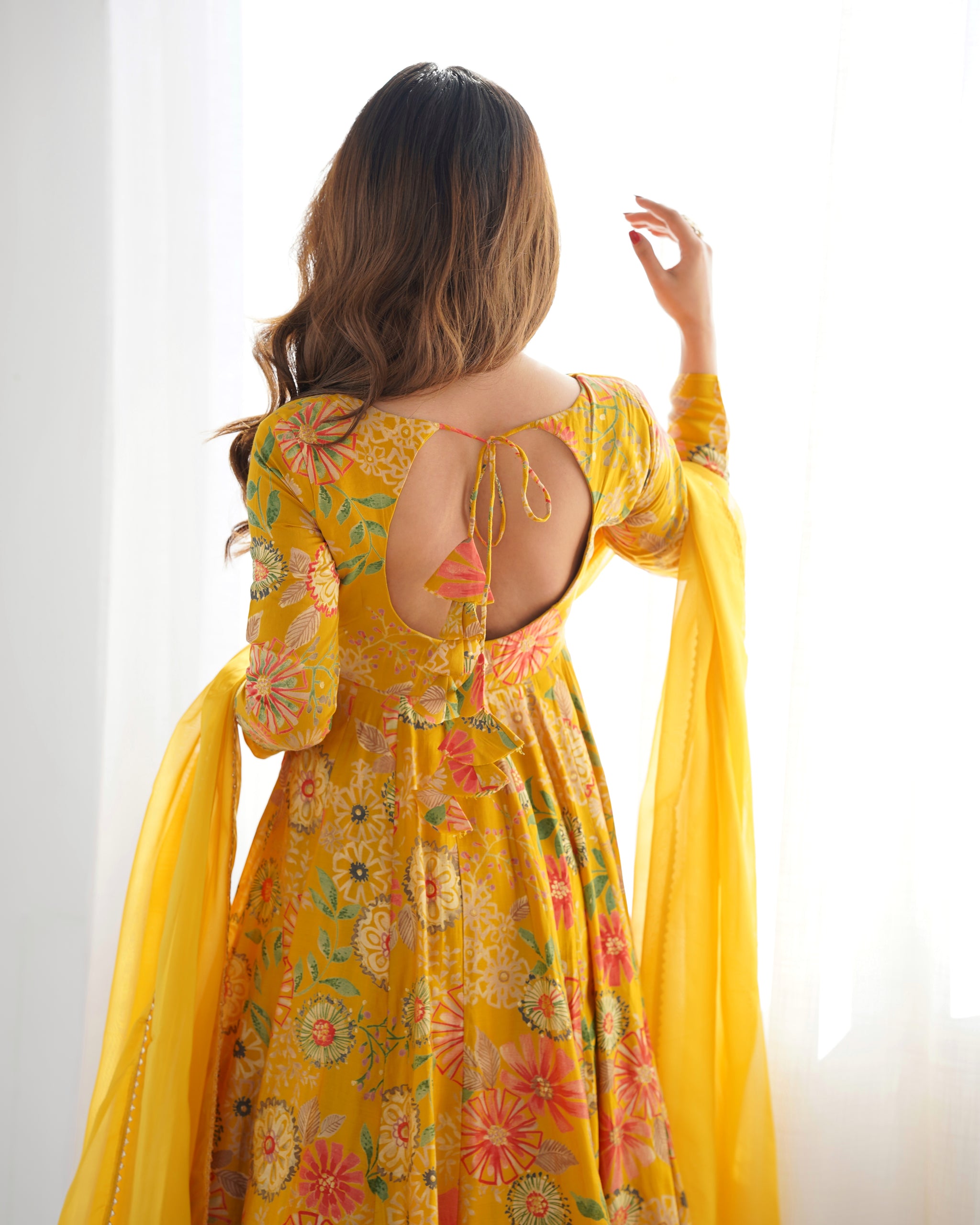 Mustard Color Raman silk Discharge Printed palazzo Suit