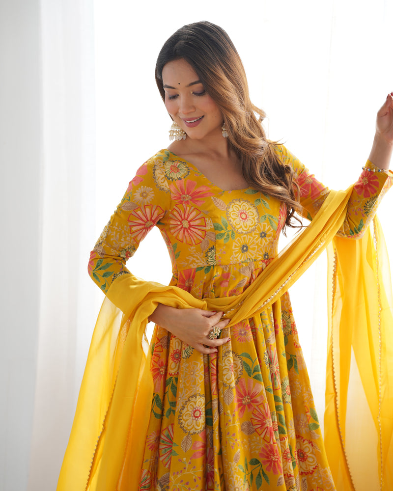 Mustard Color Raman silk Discharge Printed palazzo Suit