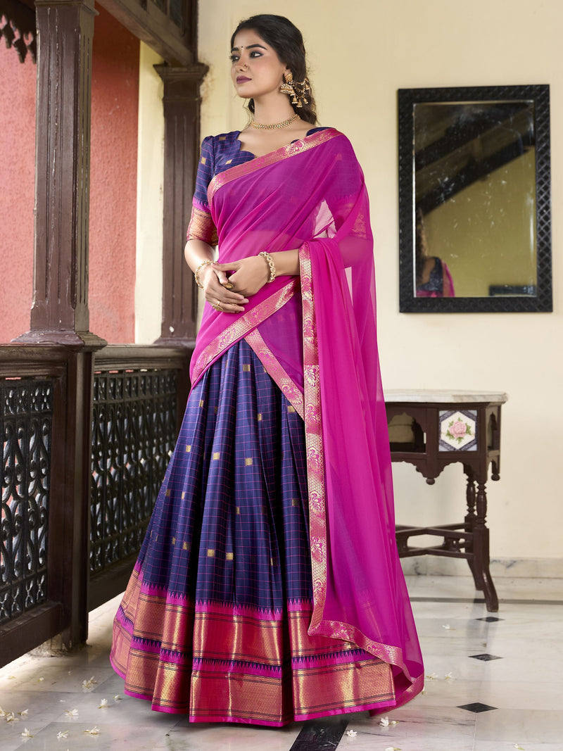 Navy Blue Color Cotton Silk Designer Lehenga Choli