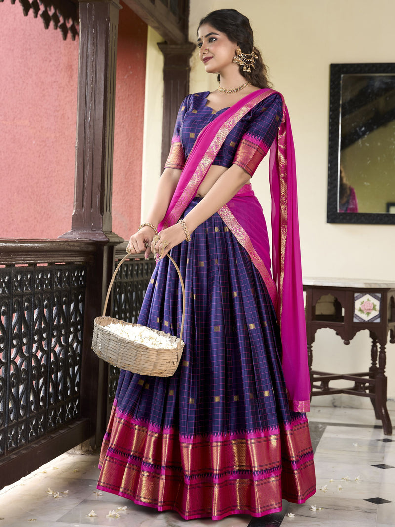 Navy Blue Color Cotton Silk Designer Lehenga Choli