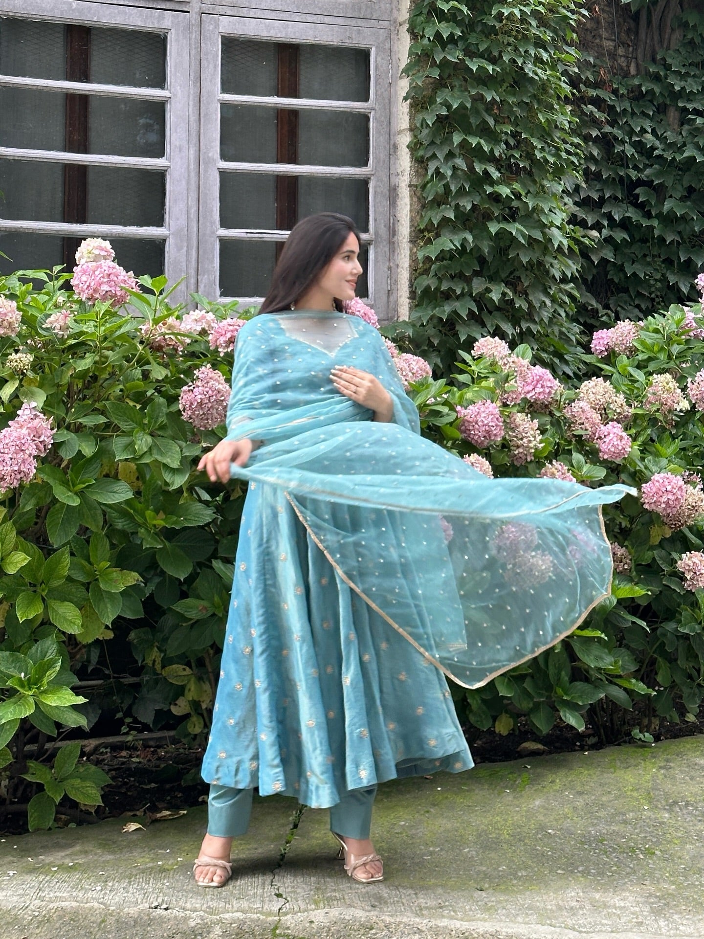 Festive Wear Sky Blue Embroidered Anarkali Suit with Dupatta