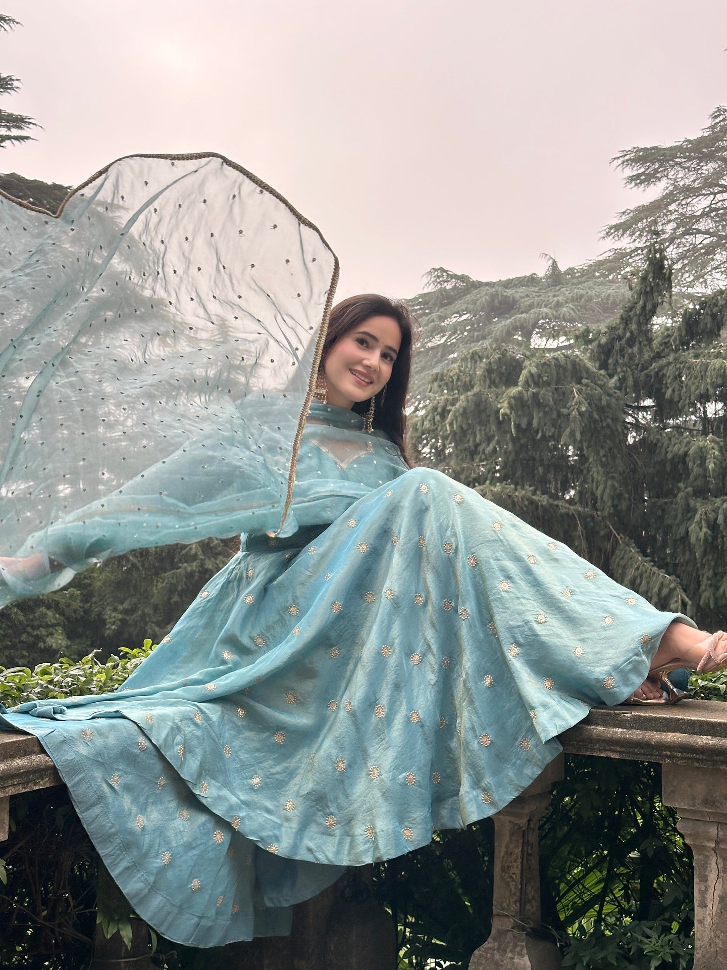 Festive Wear Sky Blue Embroidered Anarkali Suit with Dupatta