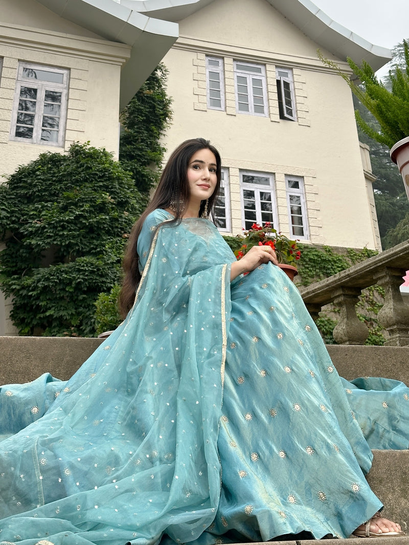 Festive Wear Sky Blue Embroidered Anarkali Suit with Dupatta
