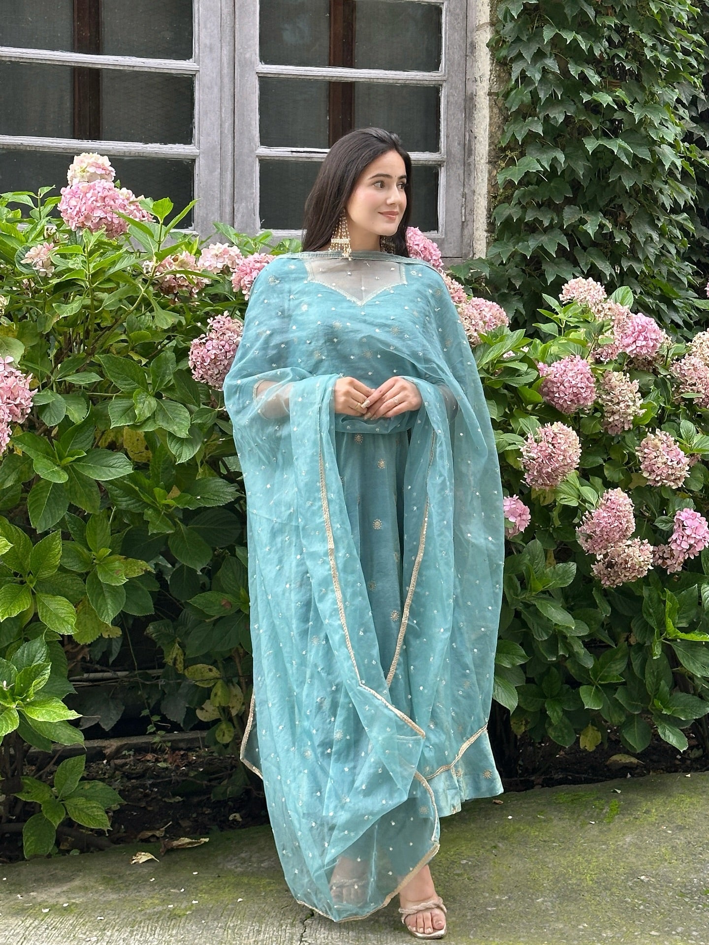 Festive Wear Sky Blue Embroidered Anarkali Suit with Dupatta