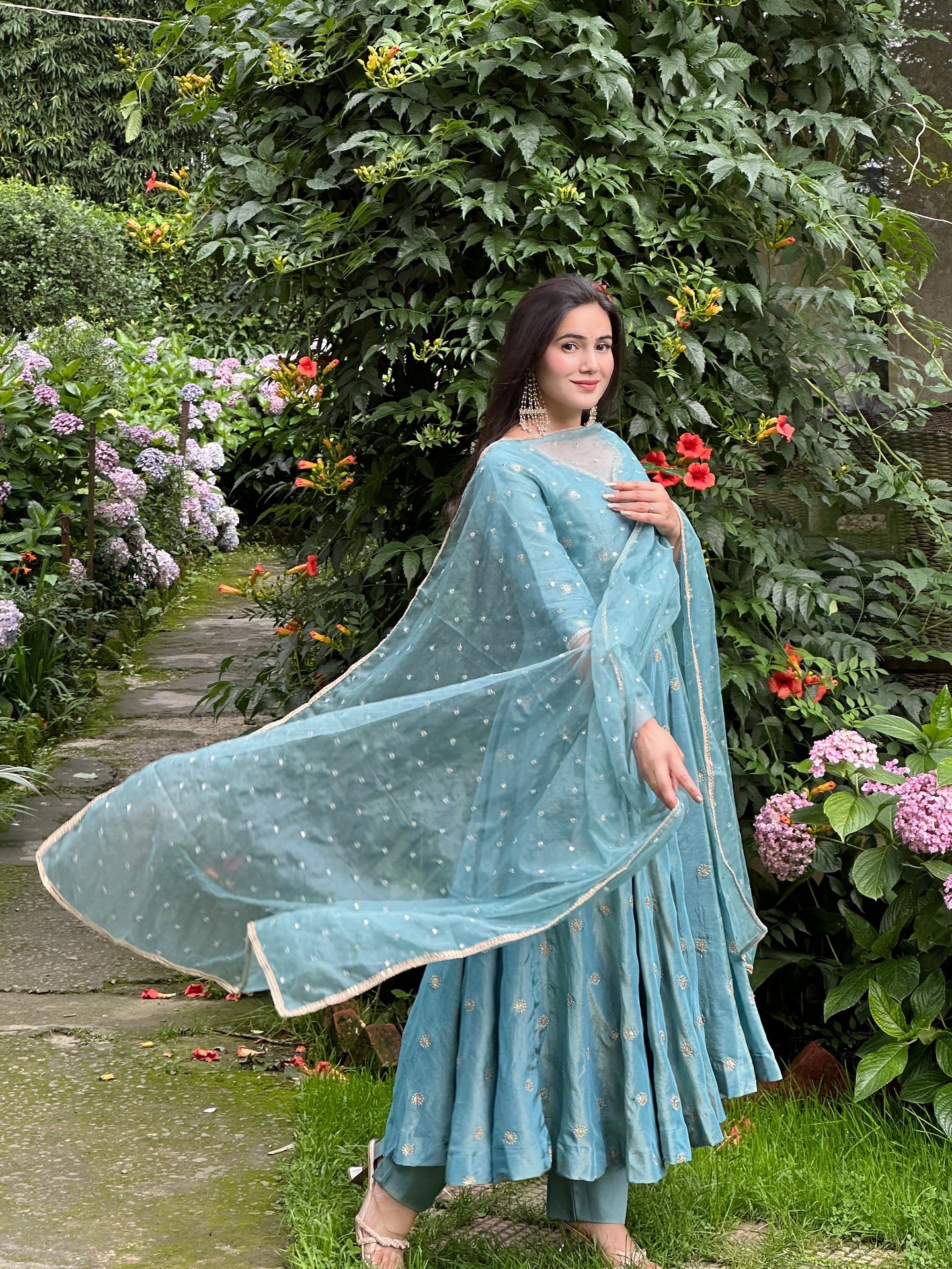 Festive Wear Sky Blue Embroidered Anarkali Suit with Dupatta
