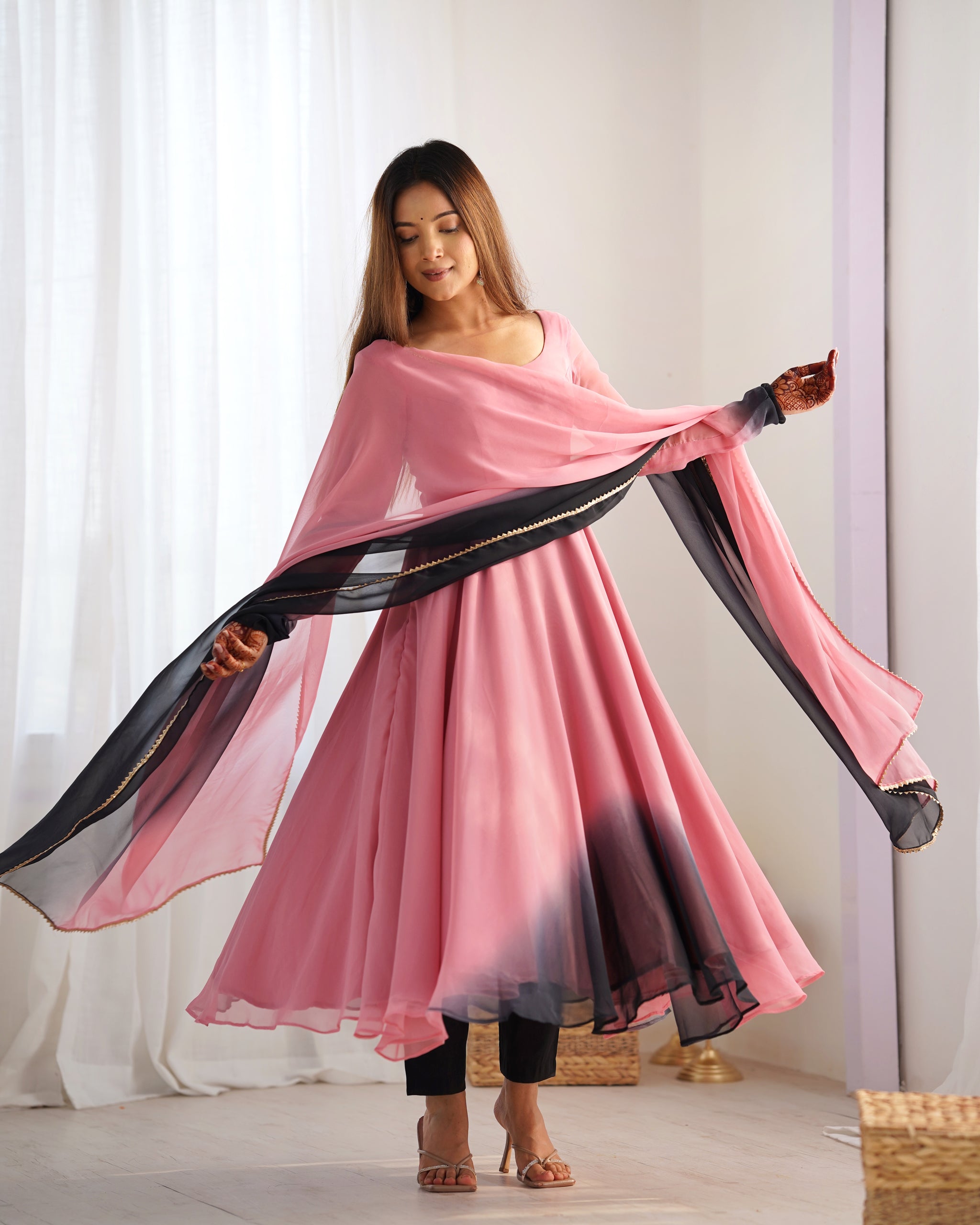 onion pink color dress Enthralling Sequin Embroidered Onion Color Gown with Designe