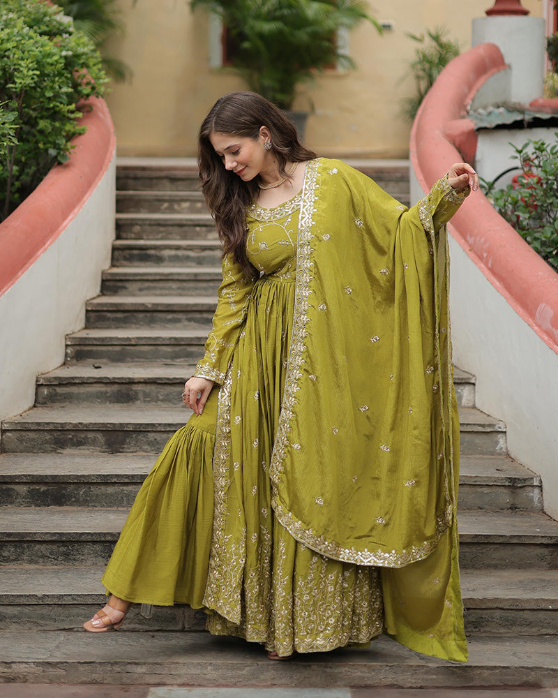 Parrot Color Designer Three Piece Sharara Suit