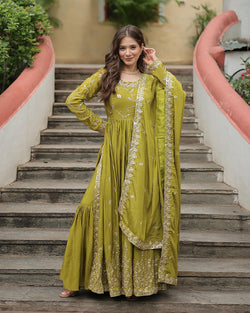 Parrot Color Designer Three Piece Sharara Suit