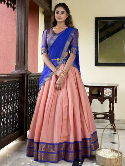 Peach Color Kanchipuram Designer Half Saree Lehenga