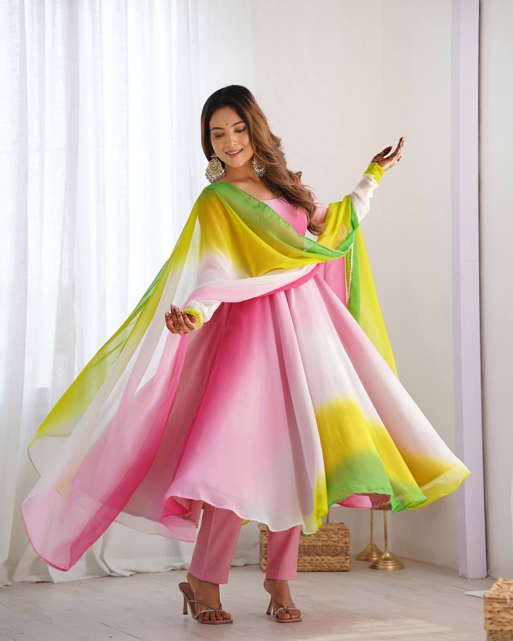 Onion Pink Color Georgette Three Piece Anarkali Suit