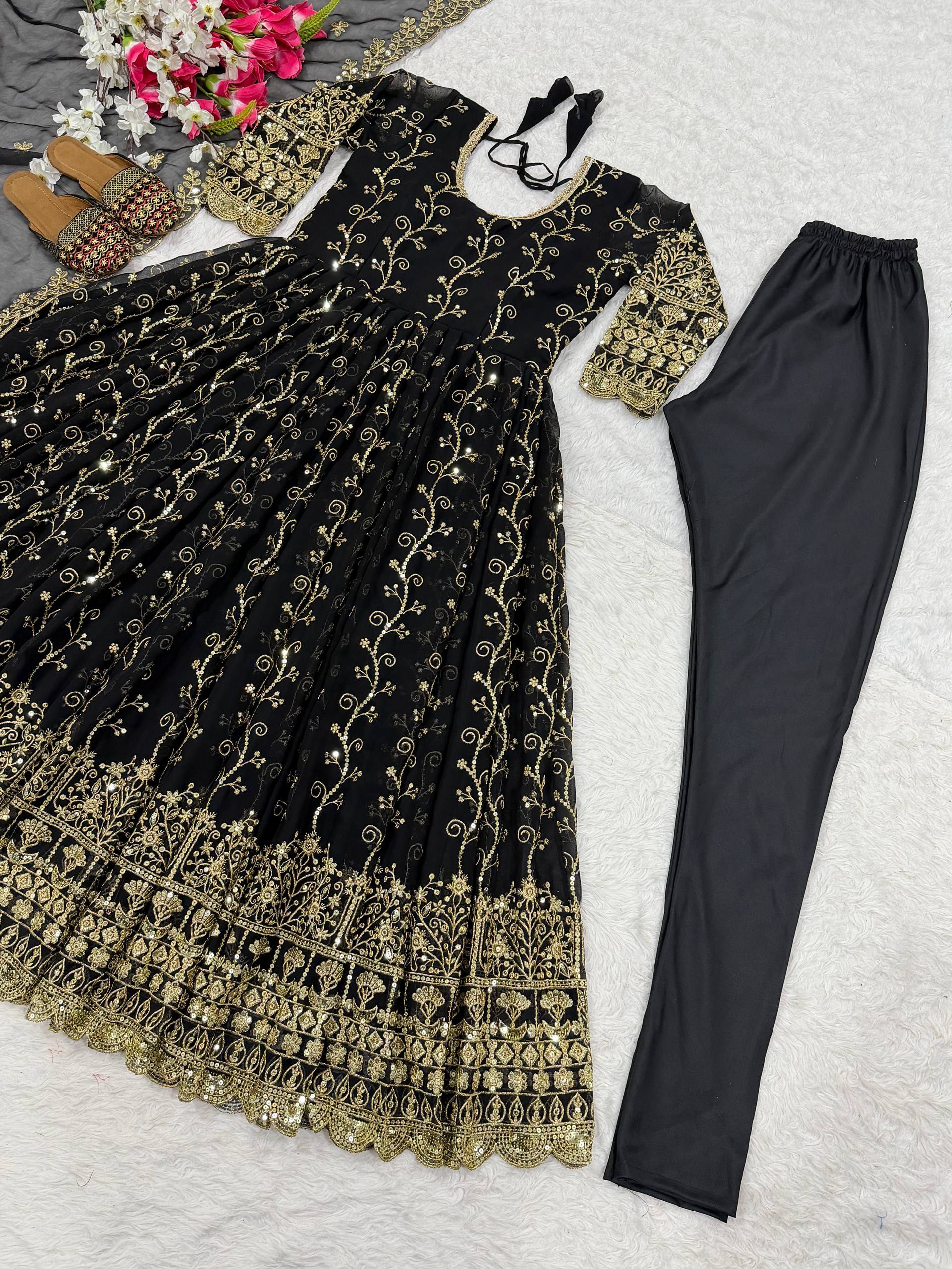 Black Sequin Embroidered Anarkali Suit with Dupatta