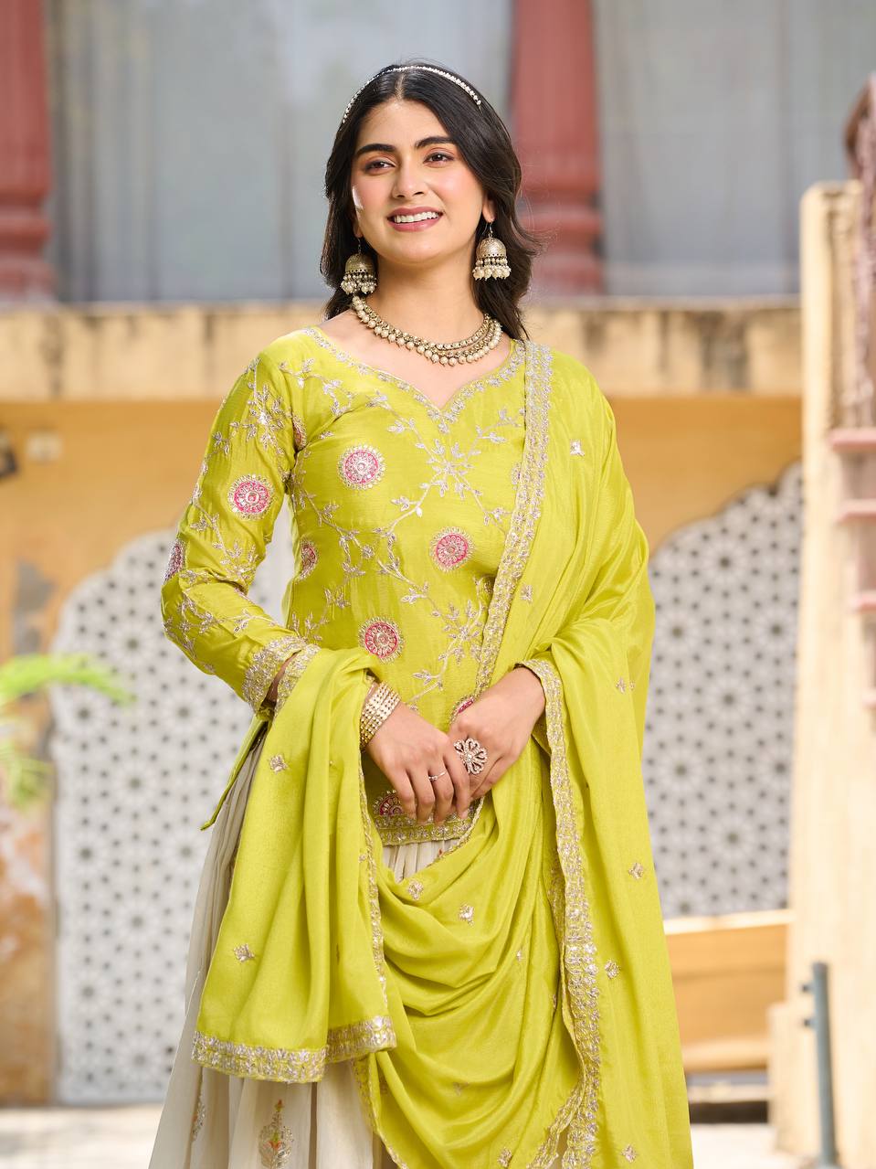 Yellow Color Wedding Wear Zari Sequins Embroidery Work Lehenga Choli
