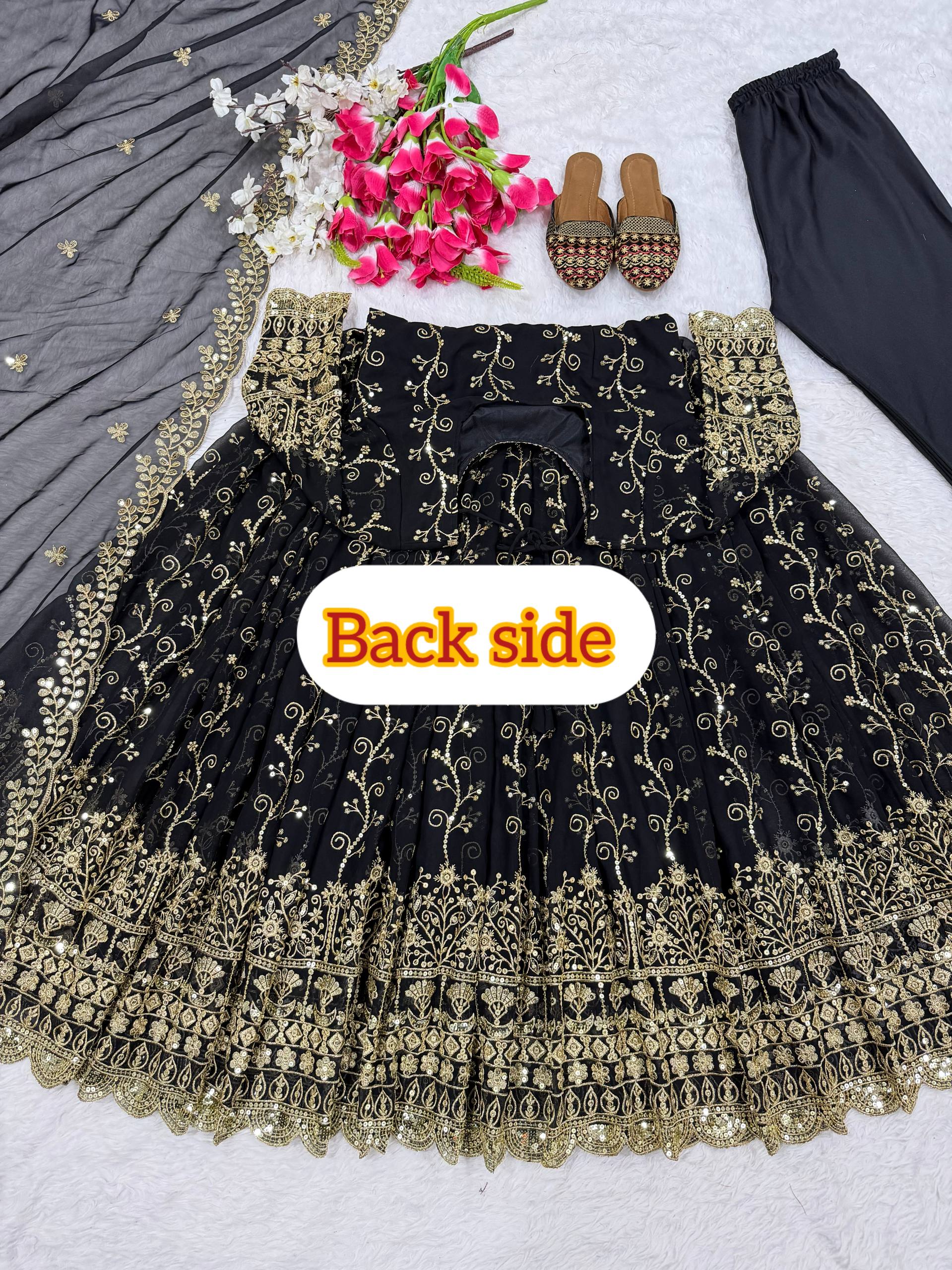 Black Sequin Embroidered Anarkali Suit with Dupatta