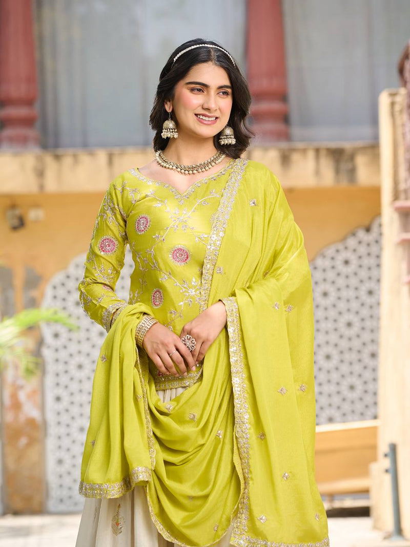 Yellow Color Wedding Wear Zari Sequins Embroidery Work Lehenga Choli