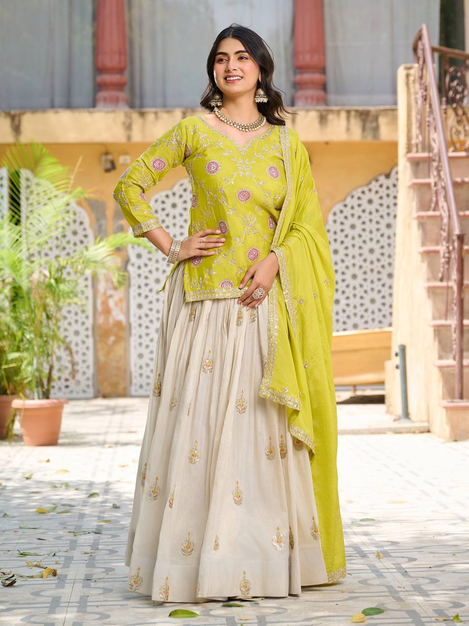Yellow Color Wedding Wear Zari Sequins Embroidery Work Lehenga Choli