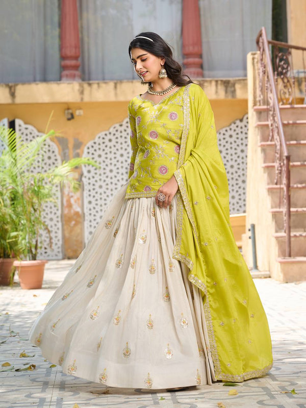 Yellow Color Wedding Wear Zari Sequins Embroidery Work Lehenga Choli