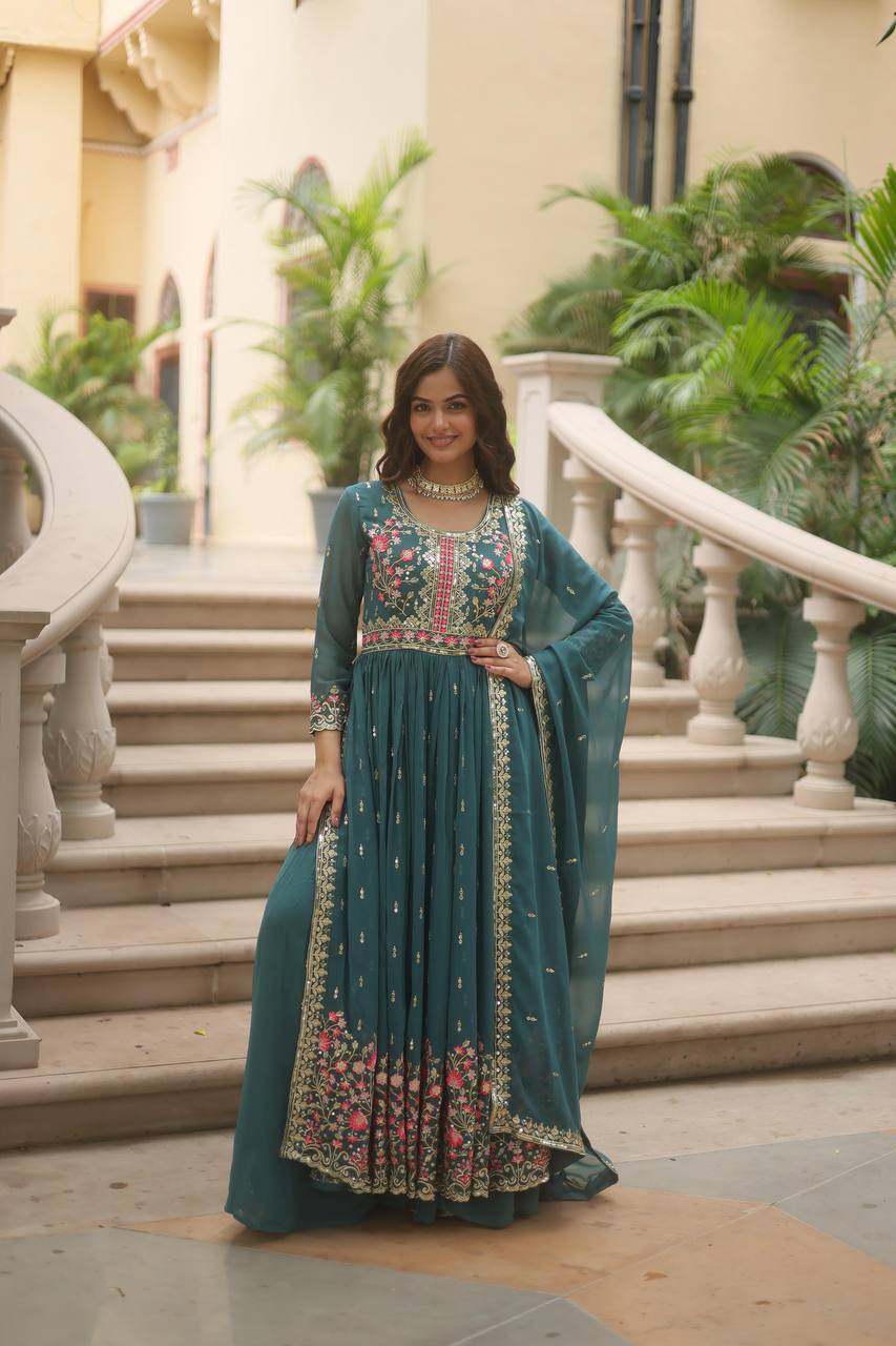 Designer Rama Color Three Piece Sharara Suit