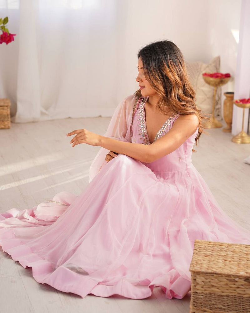 Baby Pink Color Georgette Three Piece Anarkali Suit