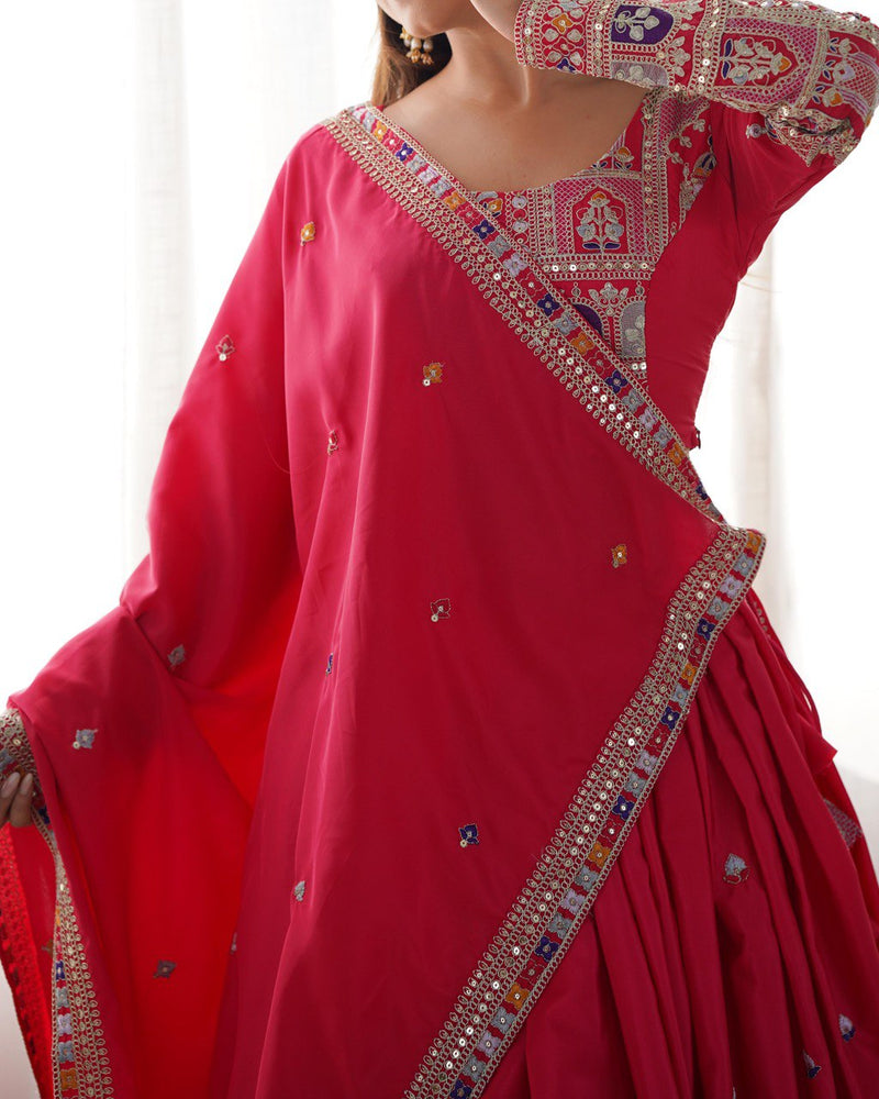Tomato Color Natural Crepe silk Lehenga Choli
