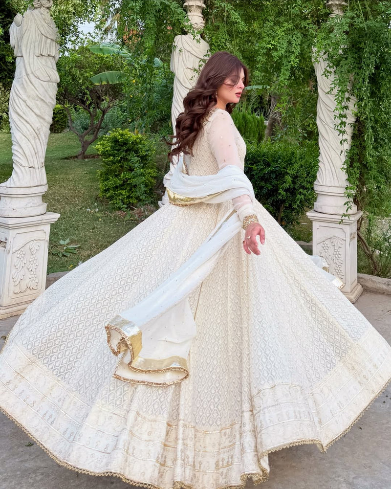 Pretty White Color Sequence Work Anarkali Gown