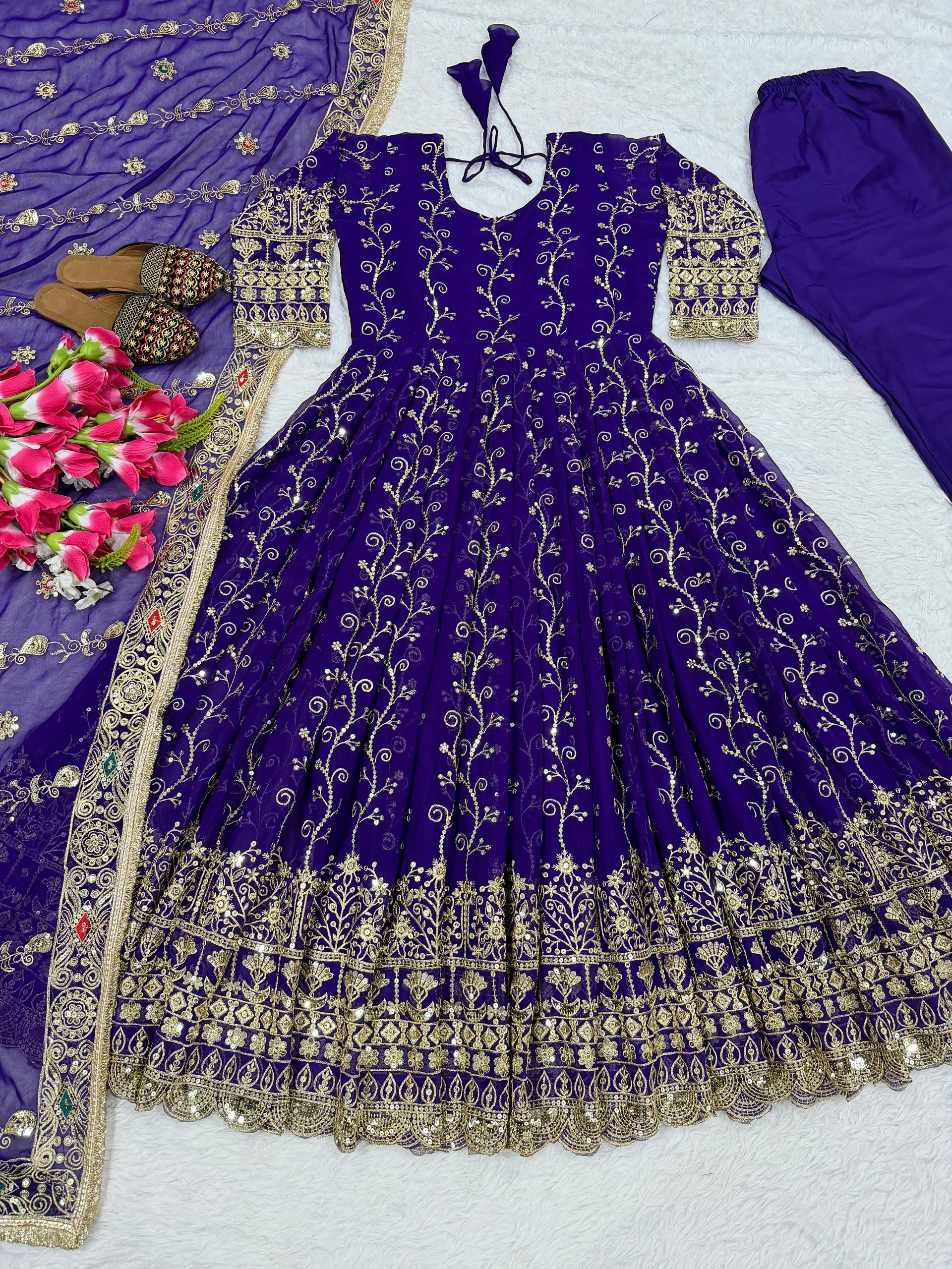 Royal Purple Sequin Embroidered Anarkali Suit with Dupatta