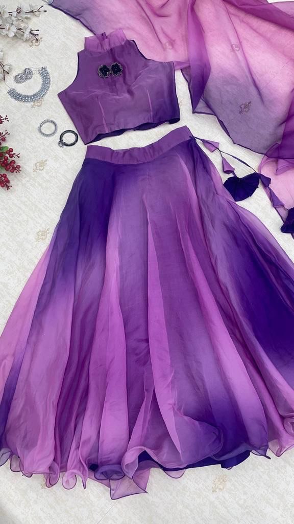 Purple Color Digital Printed Organza Silk Lehenga Choli