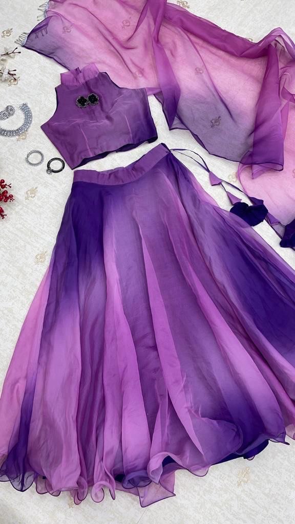 Purple Color Digital Printed Organza Silk Lehenga Choli