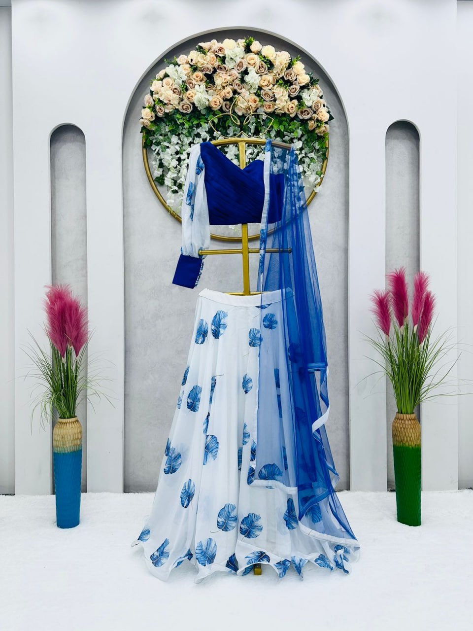 Fancy Style White With Blue Organza Lehenga Choli subhvastra Fancy Style White With Blue Organza Lehenga Choli subhvastra