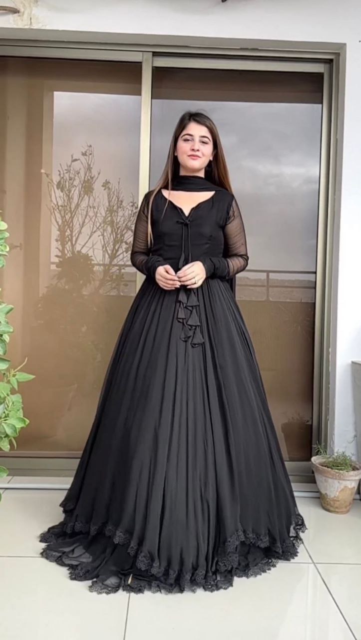 Anarkali Suits : Black georgette thread and sequence work ...