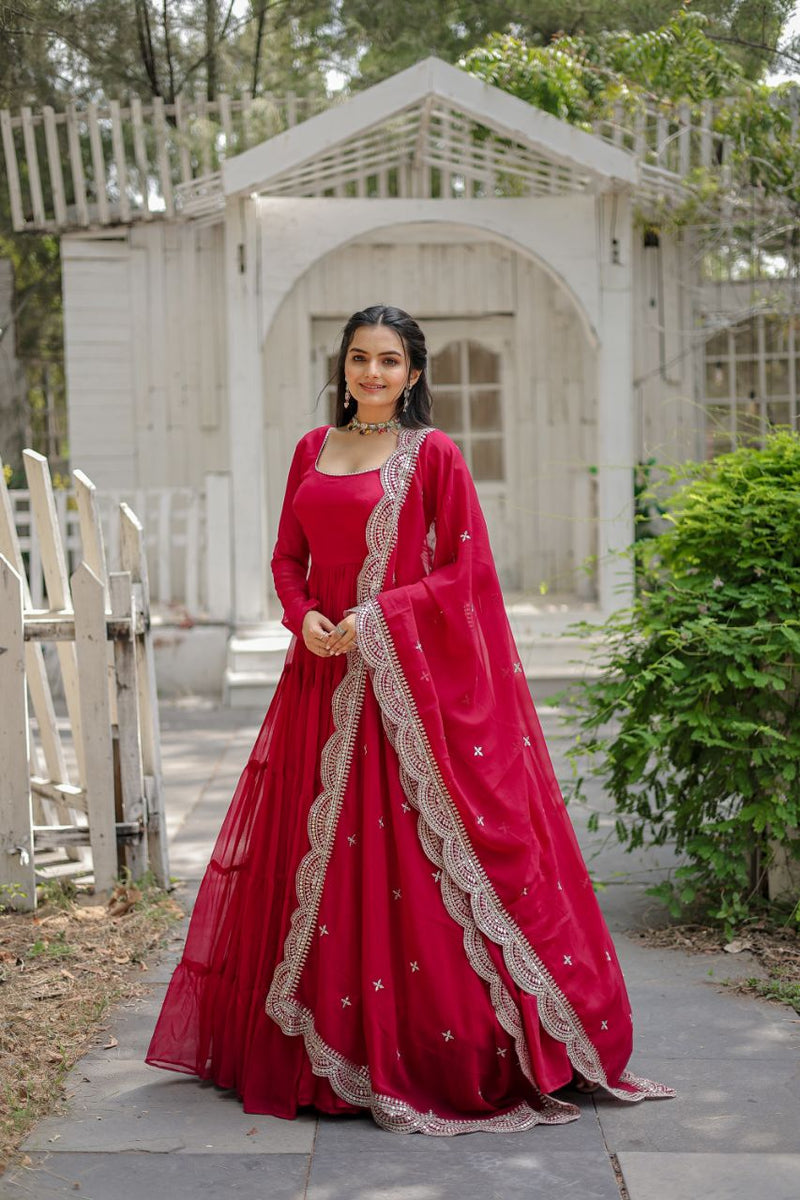 Sequence Heavy Faux Georgette Anarkali Gown With Dupatta, Full Sleeve, Pink  at Rs 1150 in Surat