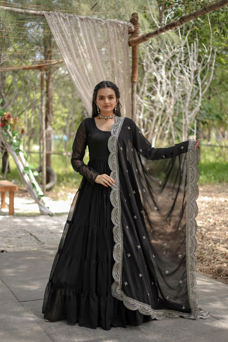 Flared Anarkali Long Gown, Sequin Embroidered Designer Indian Dress fo –  azrakhkurtis