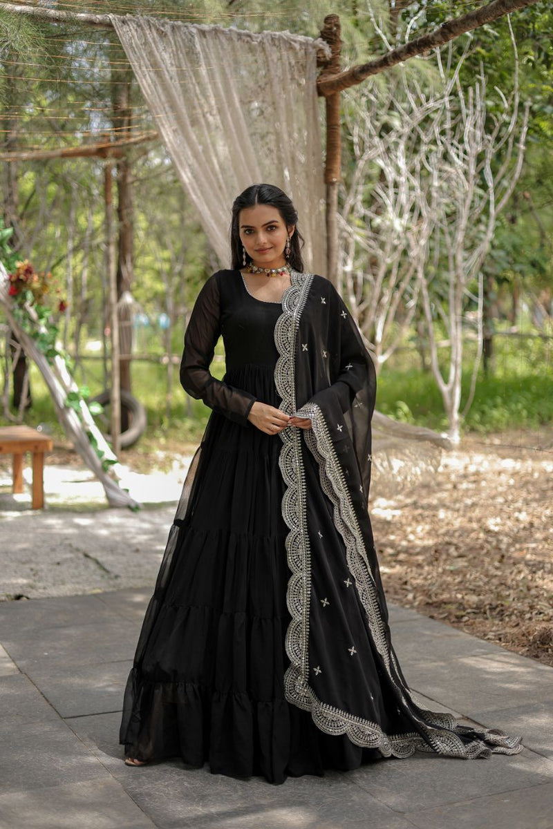 Party Wear Black Color Plain Long Gown With Dupatta subhvastra Party Wear Black Color Plain Long Gown With Dupatta subhvastra