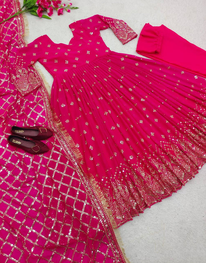 Gorgeous Pink Color Sequence Work Anarkali Suit