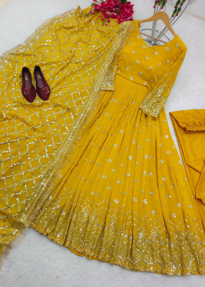 Gorgeous Yellow Color Sequence Work Anarkali Suit