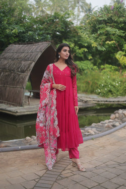 Pink Color Alia Cut Kurti Set With Rich Print Dupatta