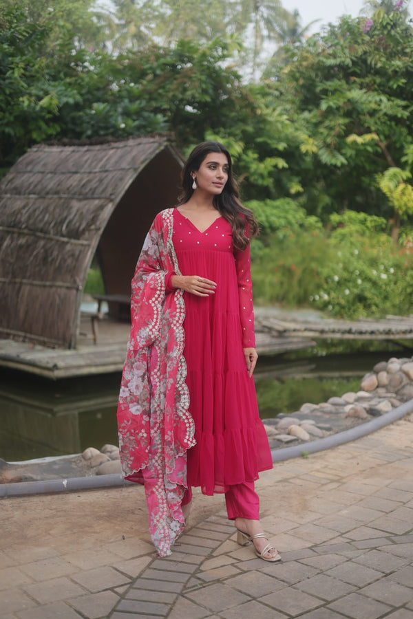 Pink Color Alia Cut Kurti Set With Rich Print Dupatta