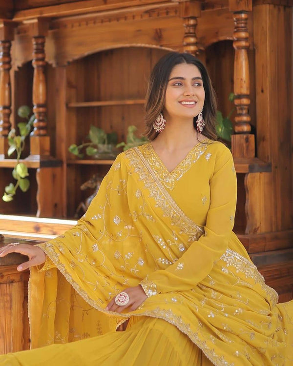 Gorgeous Ruffle Flair Yellow Georgette Anarkali Suit