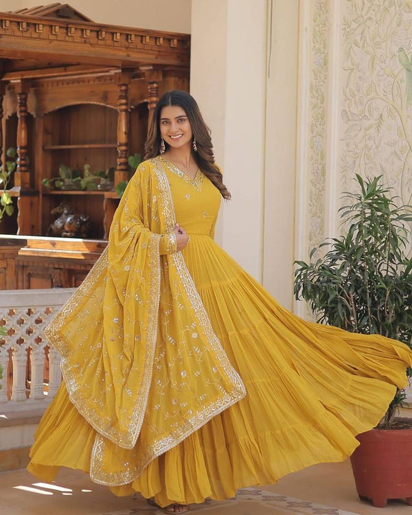 Gorgeous Ruffle Flair Yellow Georgette Anarkali Suit