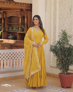 Gorgeous Ruffle Flair Yellow Georgette Anarkali Suit