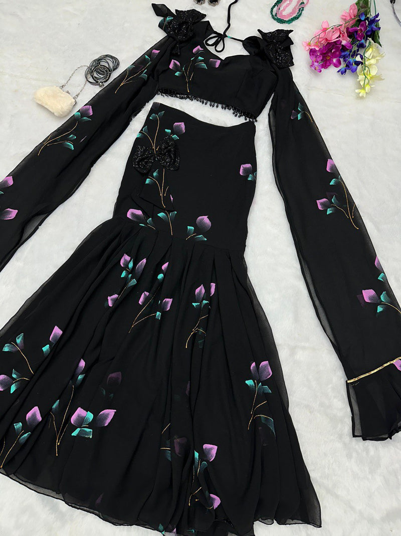 Fully Stitched Black Color Party Wear Lehenga Choli