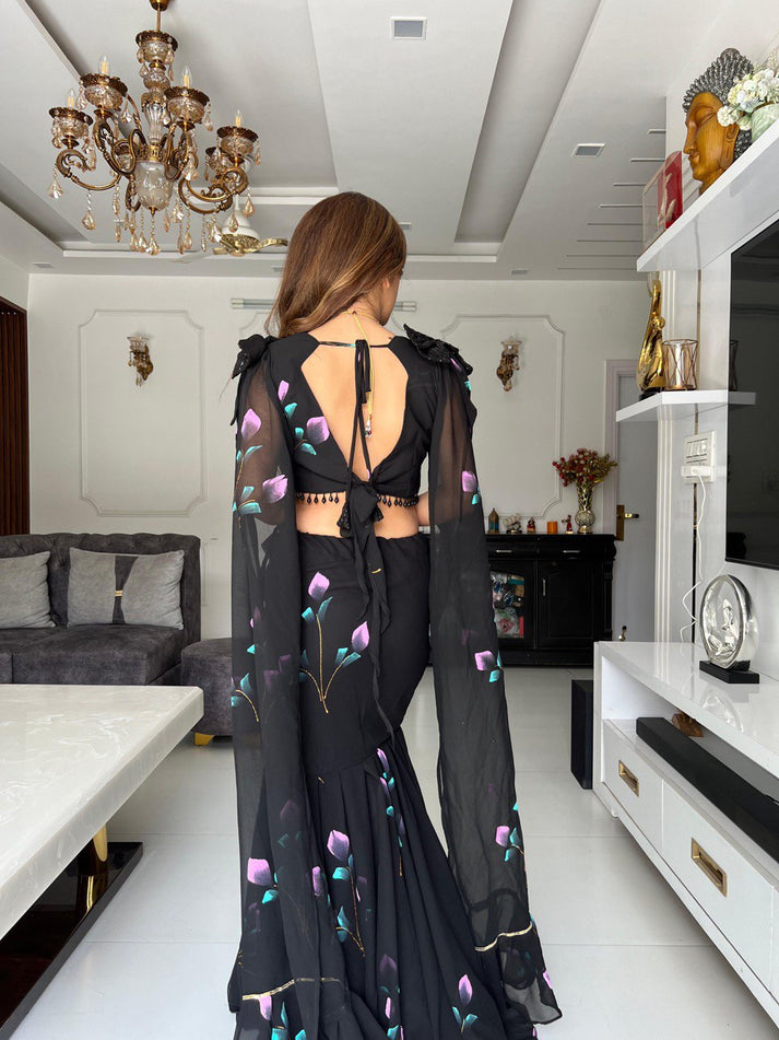Fancy Pattern Black Color Party Wear Lehenga Choli